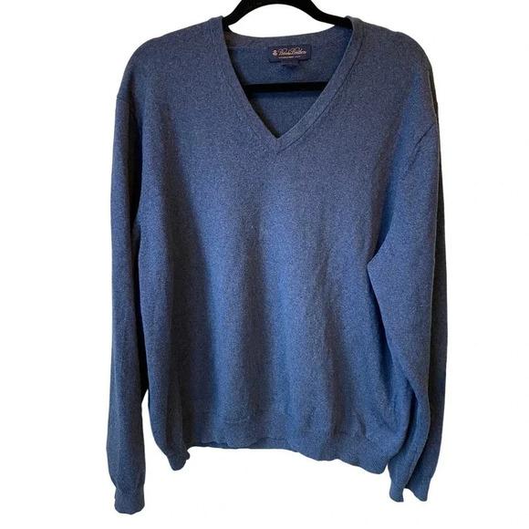 Brooks Brothers Merino Wool Nylon Pullover V Neck Blue Sweater Men XL Stretch - Picture 1 of 6